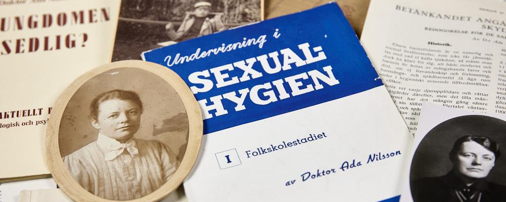 Kollage från Ada Nilssons arkiv med broschyr om sexualhygien