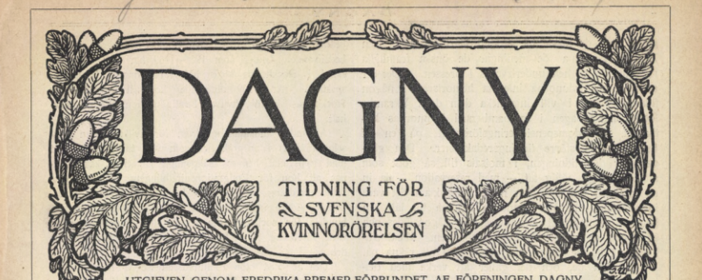 Försättsblad på tidskriften Dagny, brun bakgrund med texten DAGNY