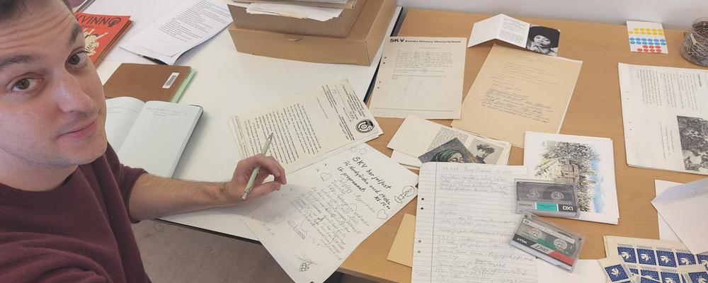 Artist-in-residence Robert Duffley with archives